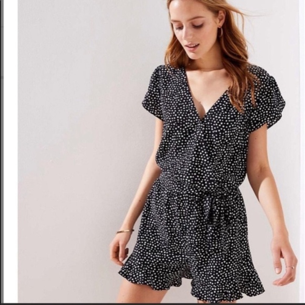 Loft black and white polka dot romper #120